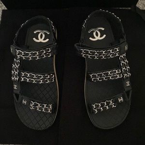 Unworn Chanel Lambskin sandals- Black